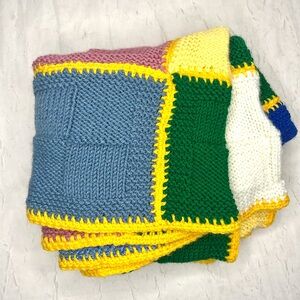 Vintage Afghan Crochet Granny Patchwork Blanket Rainbow Patch Handmade Square